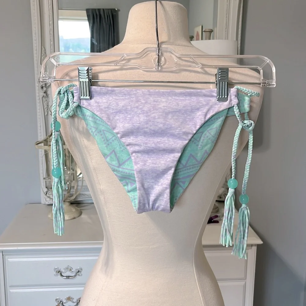 Victorias Secret Bikini Bottom Reversible Lavender Mint Aquamarine Womens Small - Picture 5 of 9